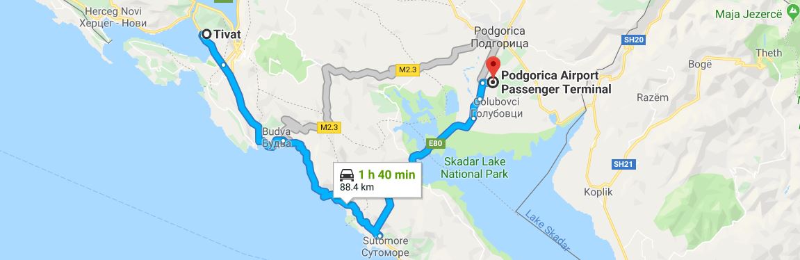 Taxi Routes from Podgorica Airport to Tivat